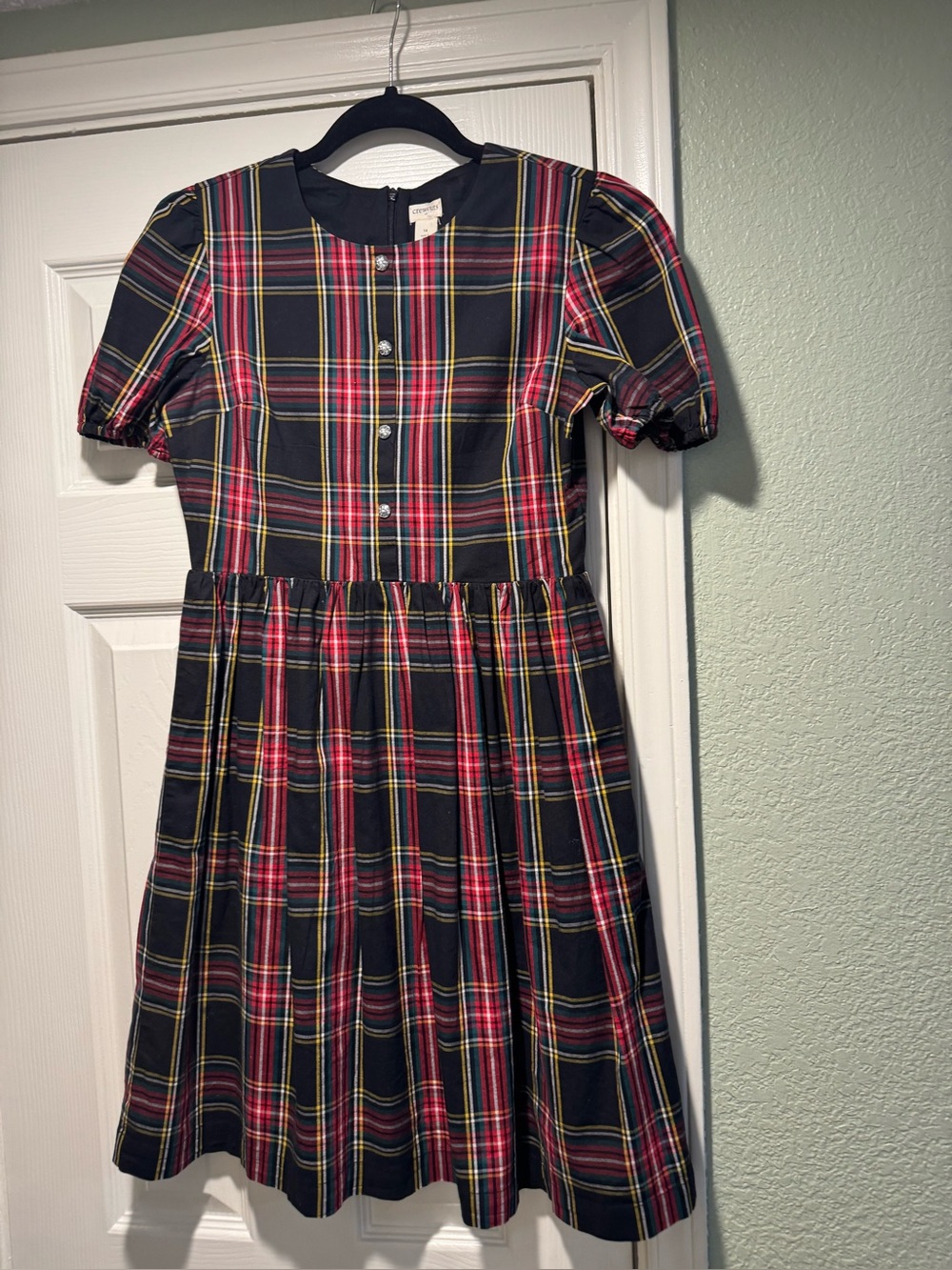 NWOT Girls Crewcuts Tartan Plaid Holiday Puff-Sleeve DressSize 14 Zips up back